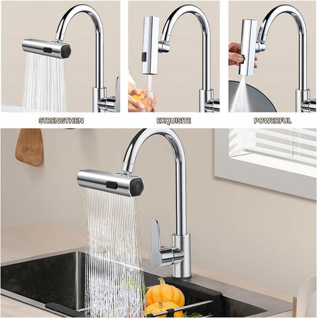 3 in 1 Waterfall Kitchen Faucet 360° Swiveling Anti-Splash Sink Faucet Sprayer