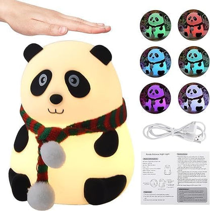 Cute Panda Night Light – Rechargeable LED Lamp with 7 Color Changing Modes, Soft Silicone Baby Nursery Light for Kids, Toddlers, and Travel – Safe & Portable Bedside Decor