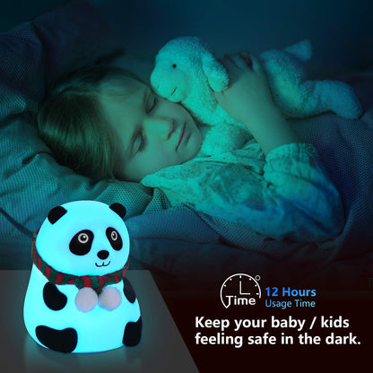 Cute Panda Night Light – Rechargeable LED Lamp with 7 Color Changing Modes, Soft Silicone Baby Nursery Light for Kids, Toddlers, and Travel – Safe & Portable Bedside Decor